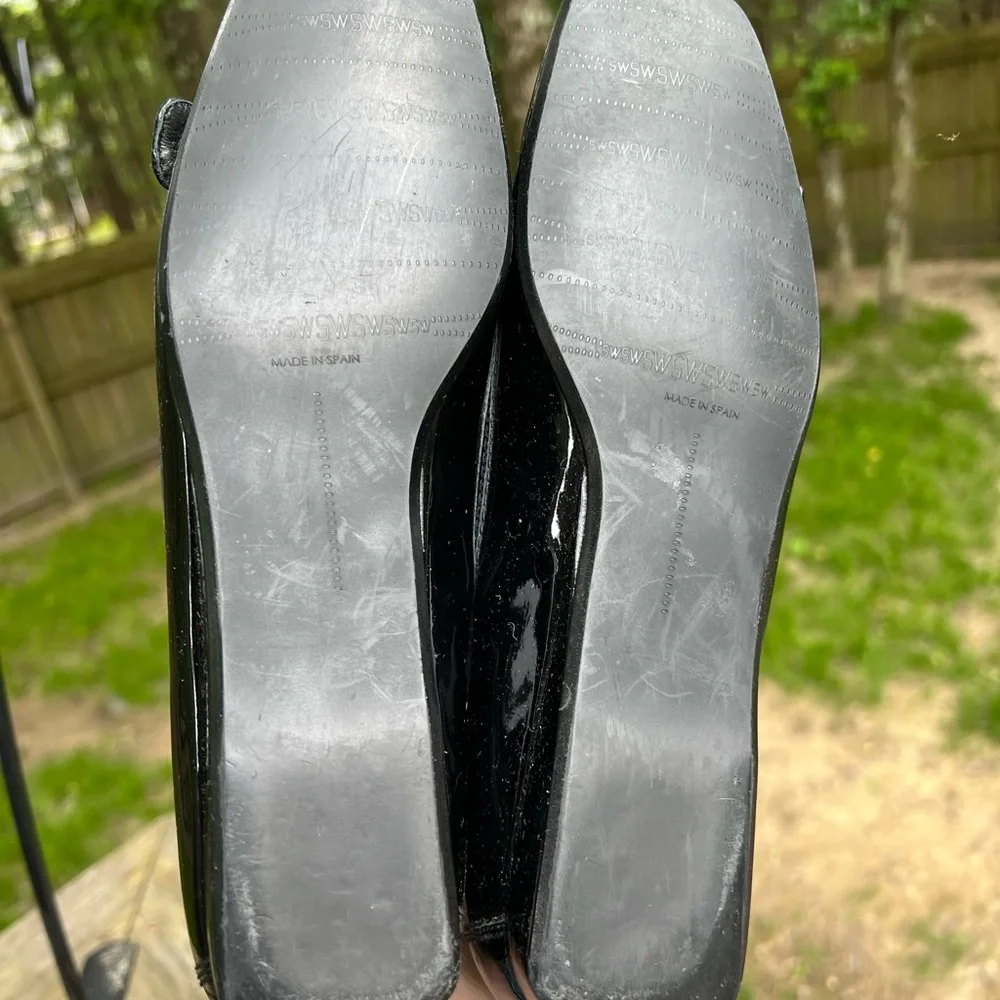 STUART WEITZMAN Black Patent Leather Small wedge Flat shoes Women’s 8 Narrow - Picture 10 of 11